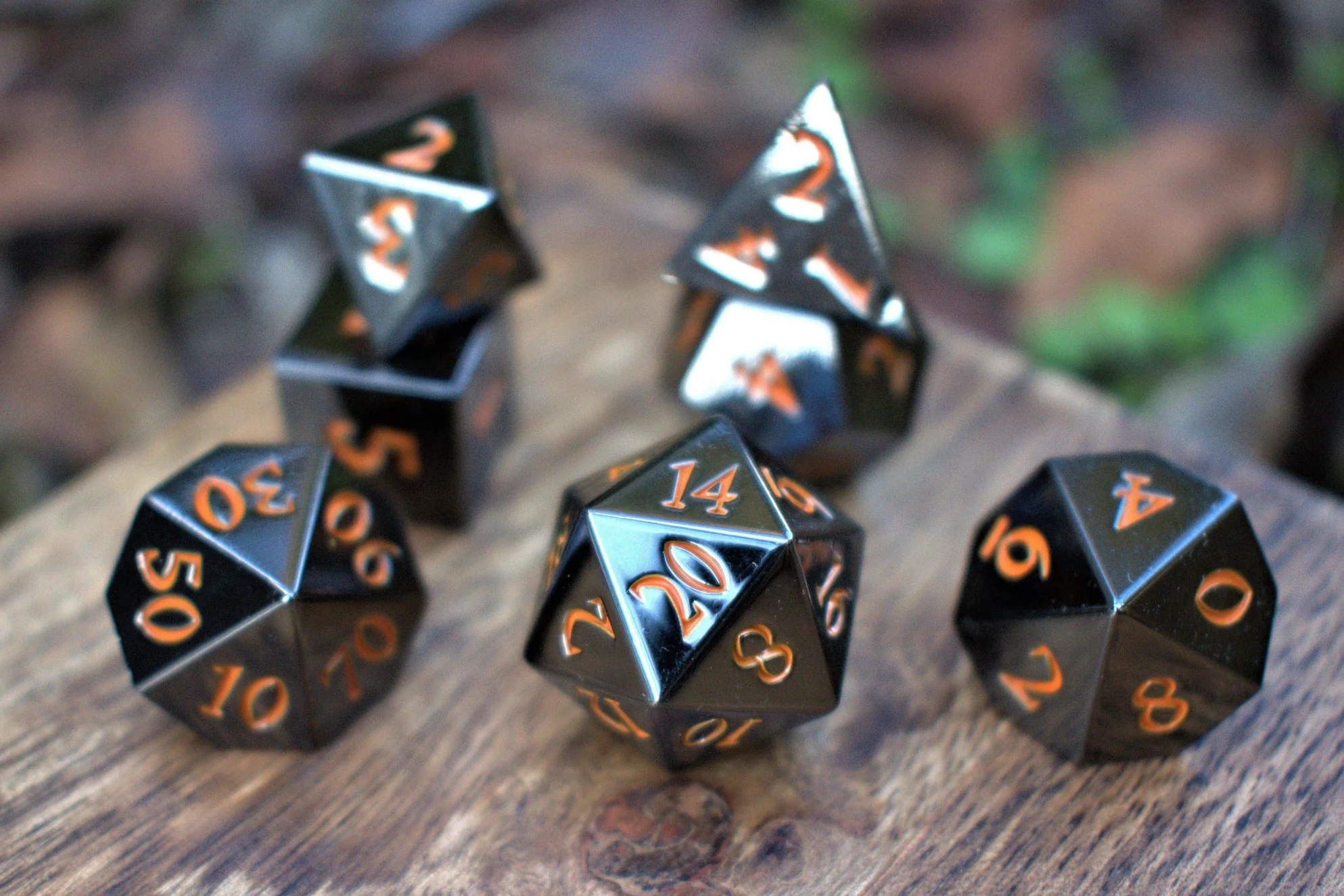 Black and Orange Sharp-Edged Metal Dice Set - Image 3