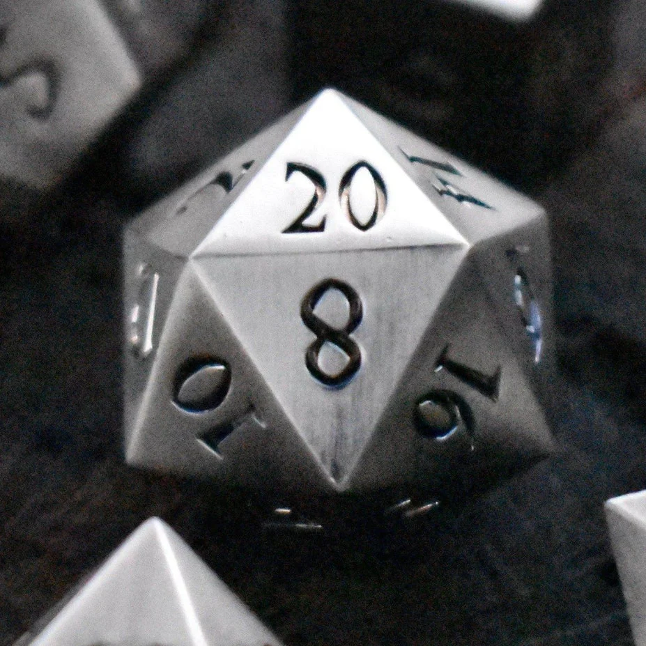 Brushed Silver Sharp-Edged Metal Dice Set - Image 3