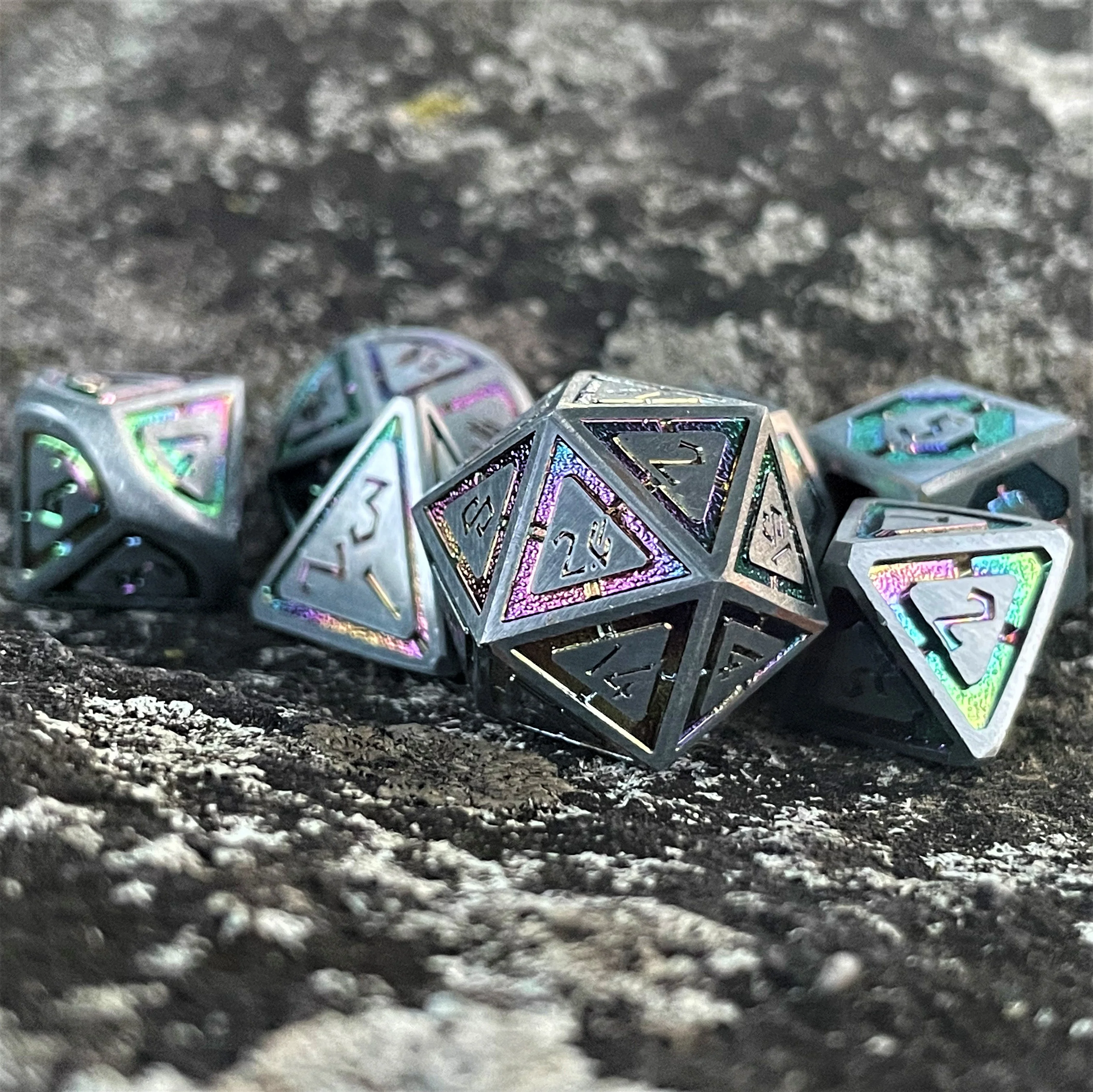 Cleric's Domain Silver Iridescent Metal Dice Set - Image 3