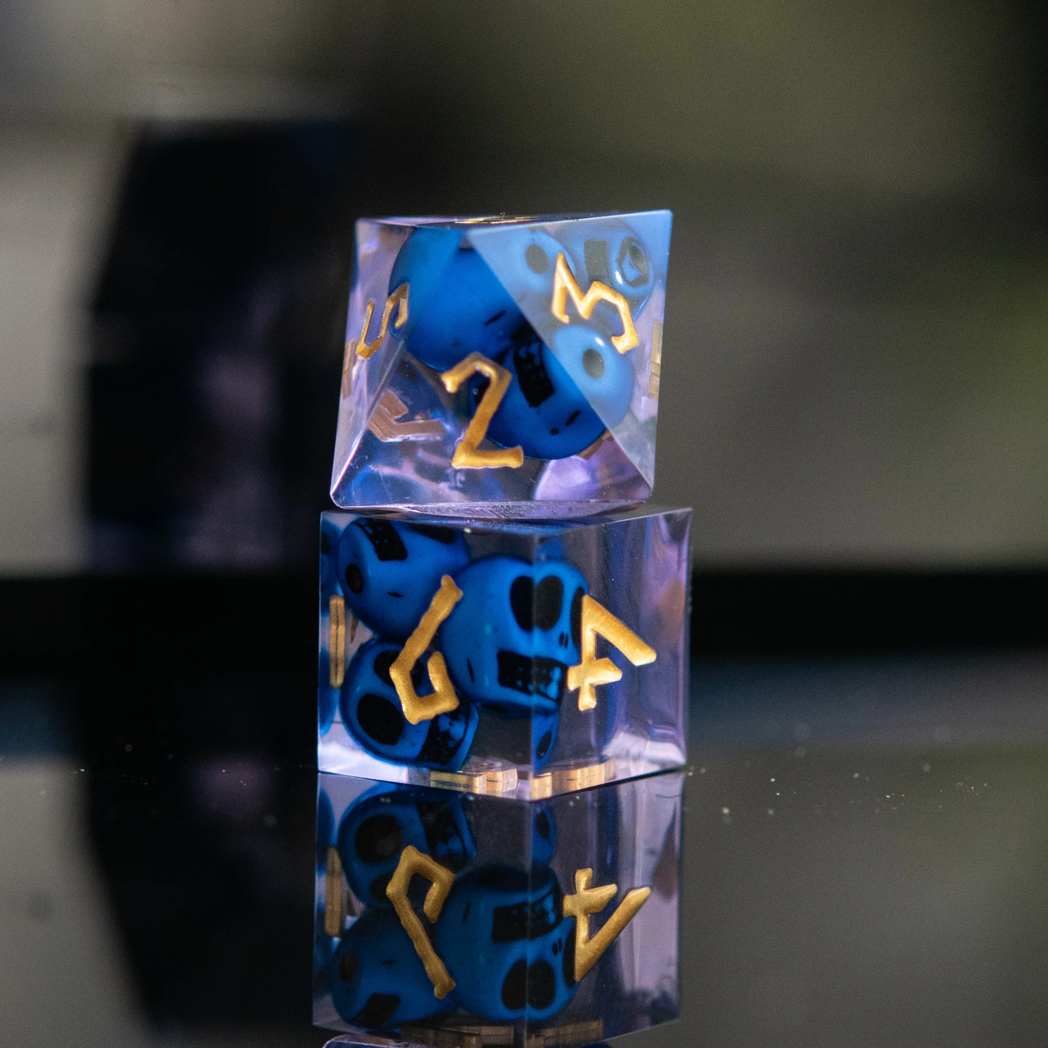 Corpse Blue and Lavender Sharp-Edged Resin Dice Set - Image 3
