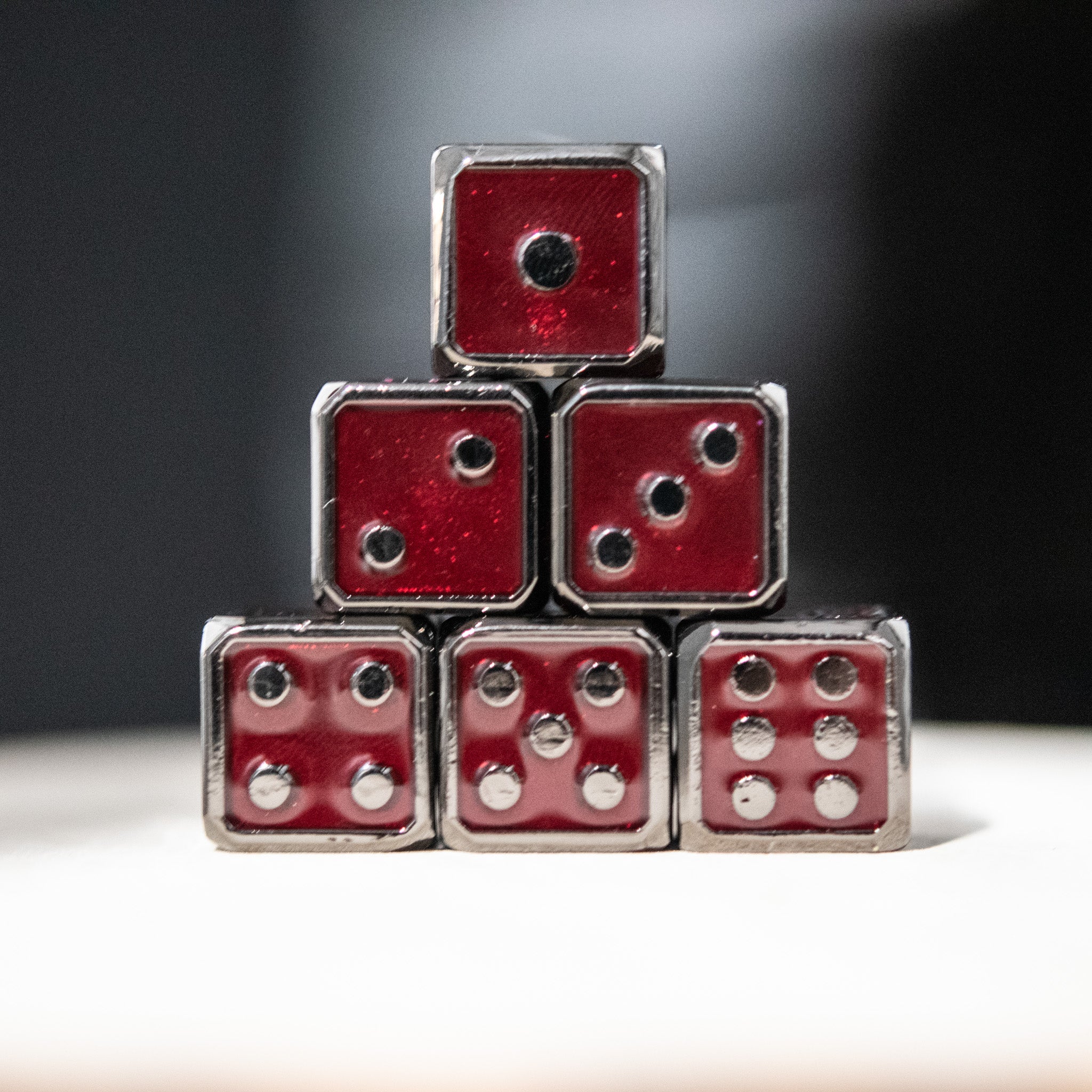 D6 6pc. Metal Dice Set - Red and Black - Image 3