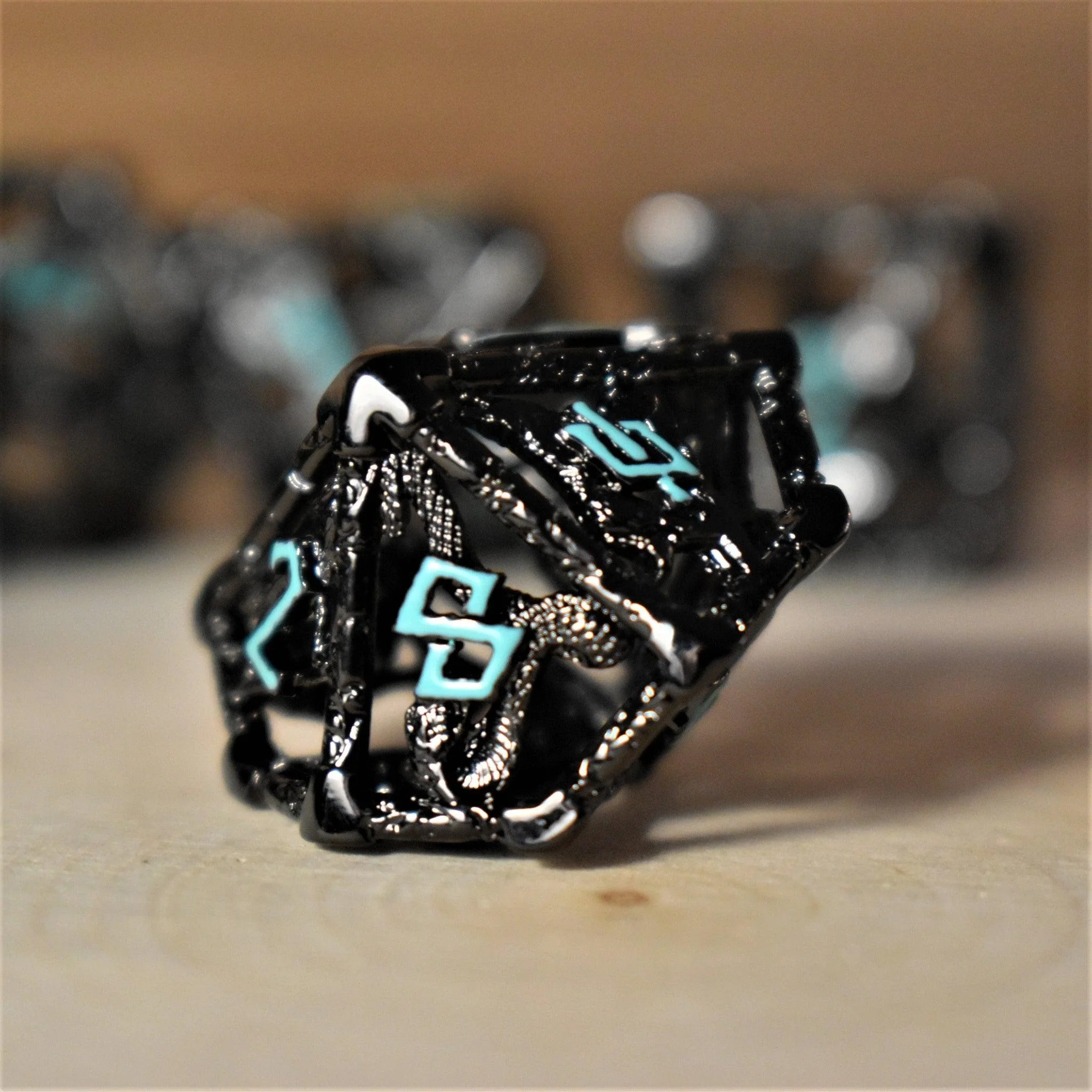Legends of Valhalla - Black and Blue Hollow Metal Dice Set - Image 6