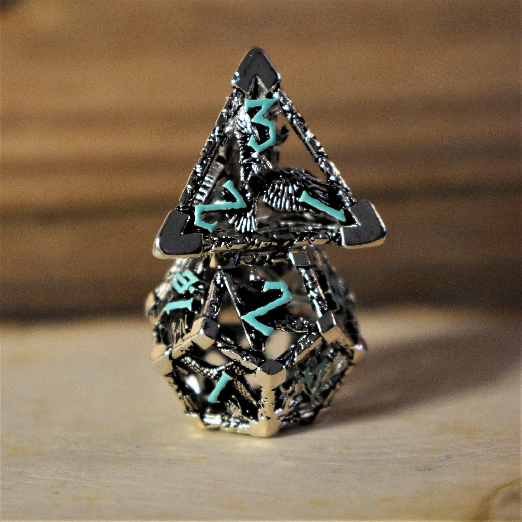 Legends of Valhalla - Silver and Blue Hollow Metal Dice Set - Image 3