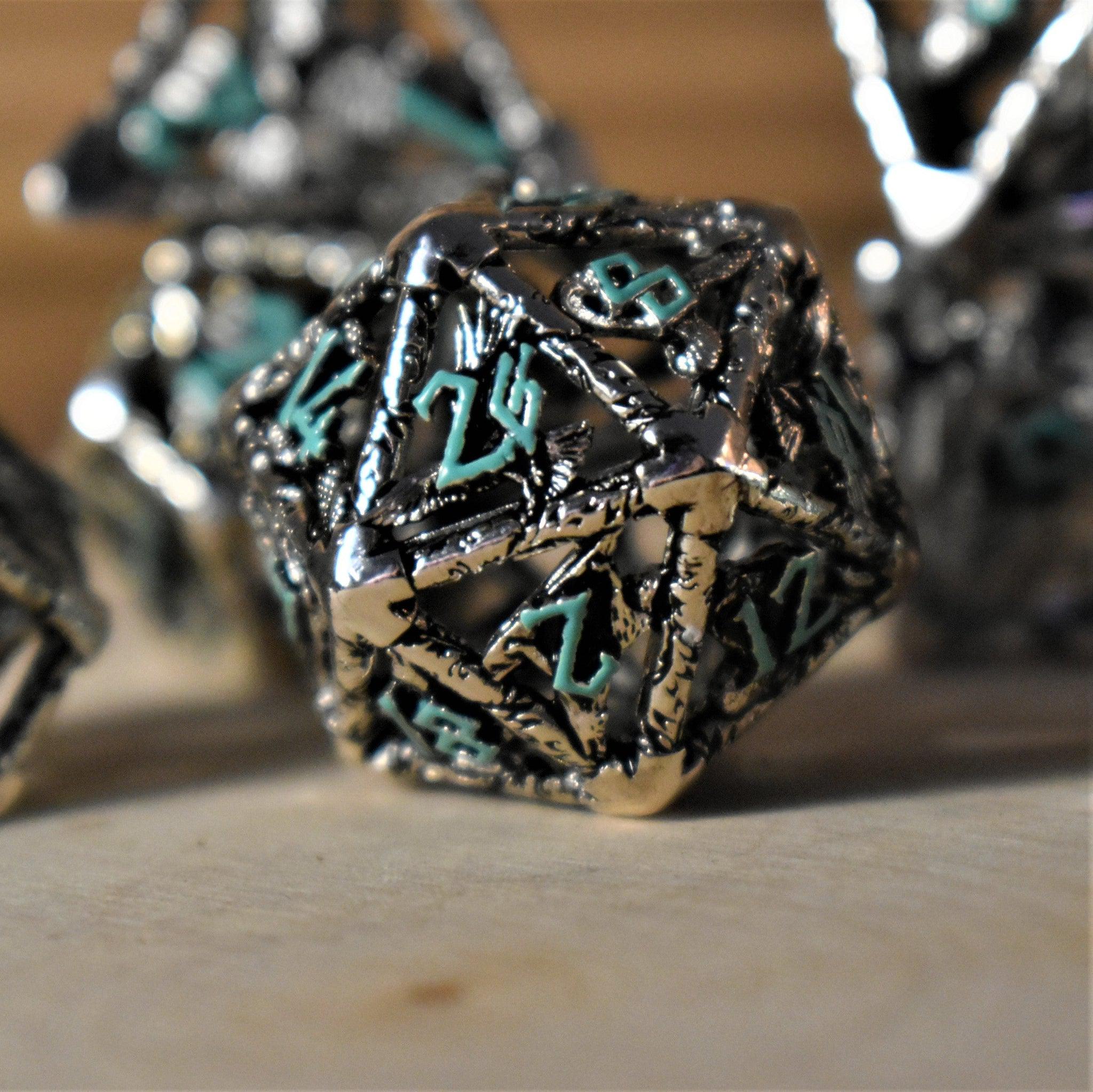 Legends of Valhalla - Silver and Blue Hollow Metal Dice Set - Image 4