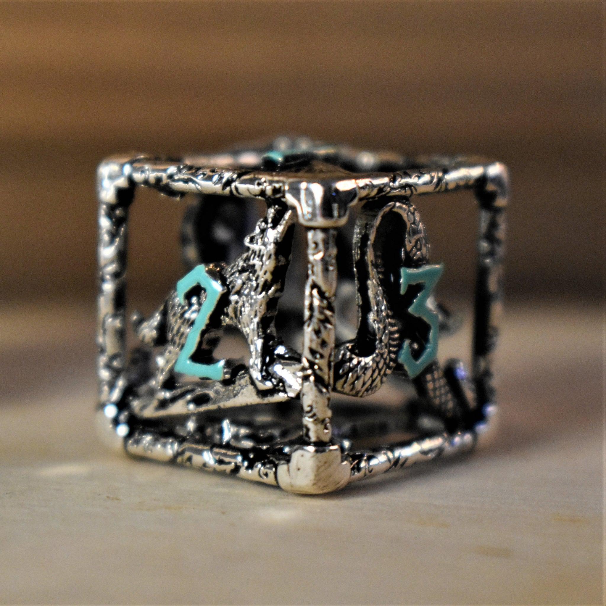 Legends of Valhalla - Silver and Blue Hollow Metal Dice Set - Image 5