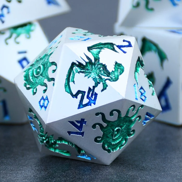 Monster Manual Dice - Silver and Green - Image 3